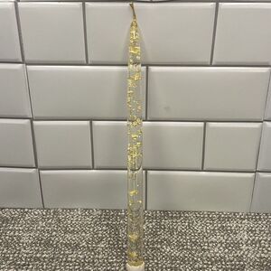 Lindberg Solvang Lucite Candle MCM‎ Glitter Gold Flakes Clear Wax 12 Inch